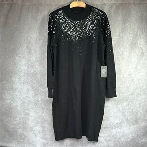 Vince Camuto NWT Sz XXL Elegant Black Sequin Dress MIDI **missing belt**